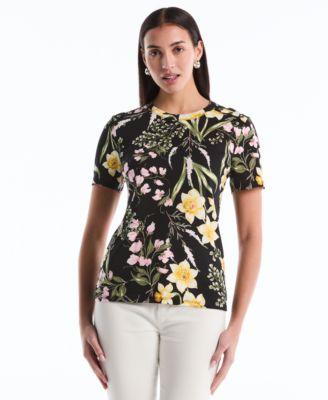 rafaella womens garden print button detail short sleeve top