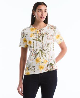 rafaella womens garden print lace up top