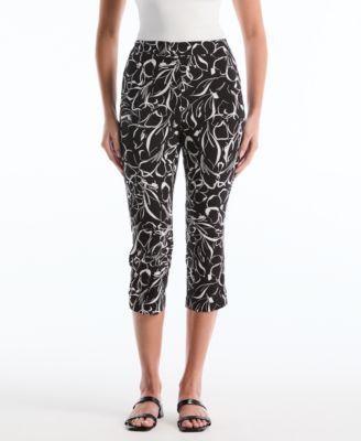 rafaella womens hibiscus print capri pants with riveted vent