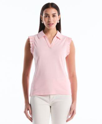 rafaella womens ruffle sleeveless polo shirt