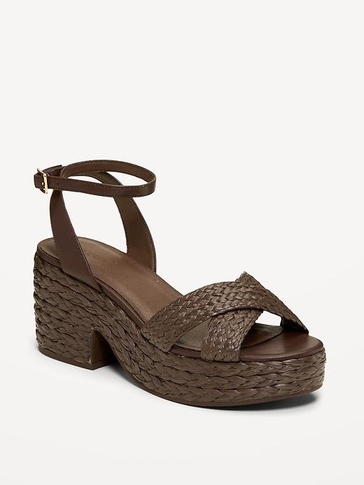 raffia platform sandals for women