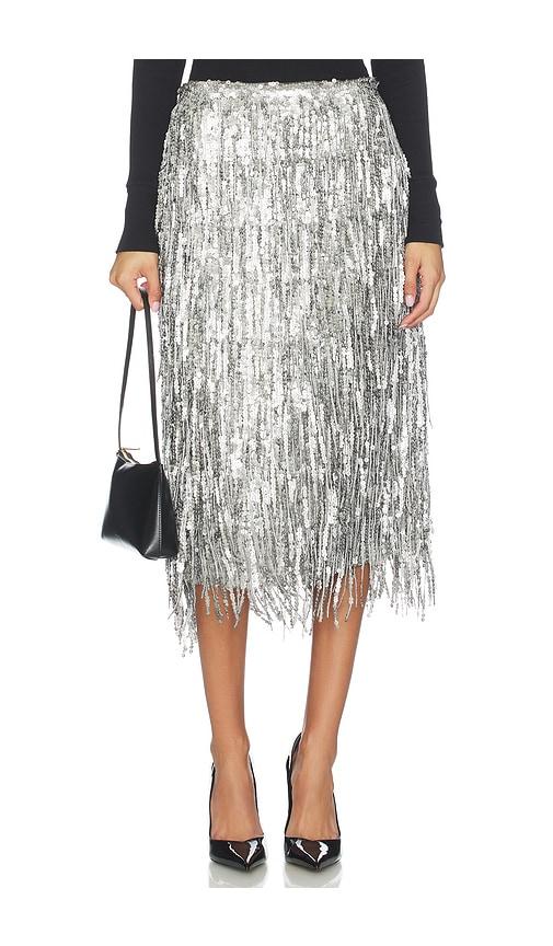 rag & bone billie sequin midi skirt in metallic silver.