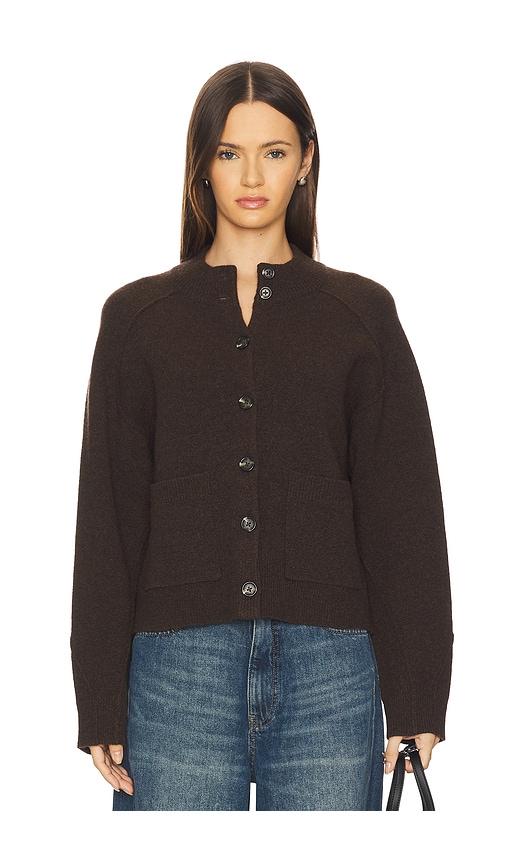 rag & bone bridget mock neck cardigan in brown.