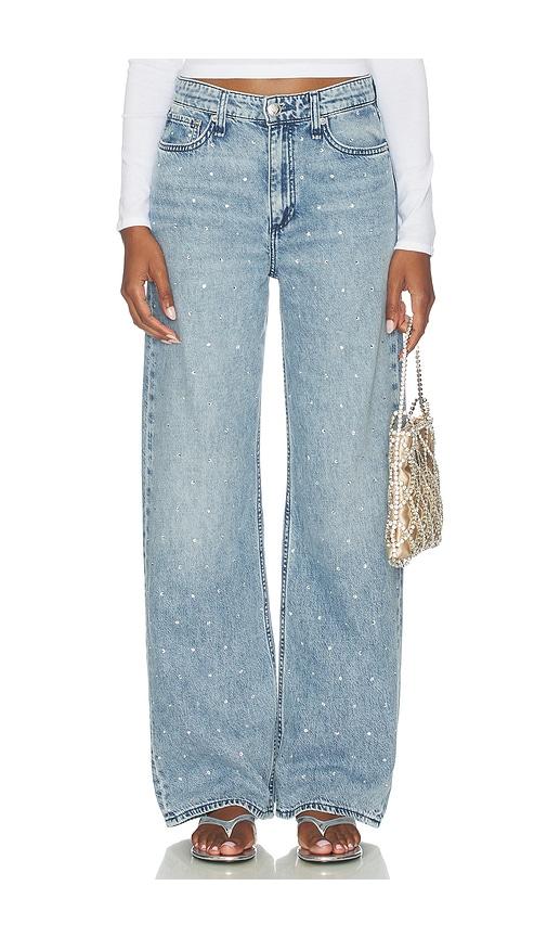 rag & bone featherweight logan embellished wide jeans in blue.