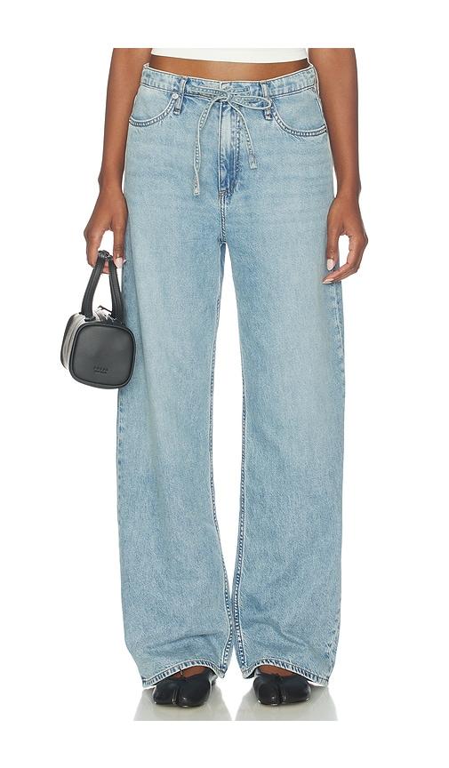 rag & bone featherweight phoebe drawstring wide jeans in blue.