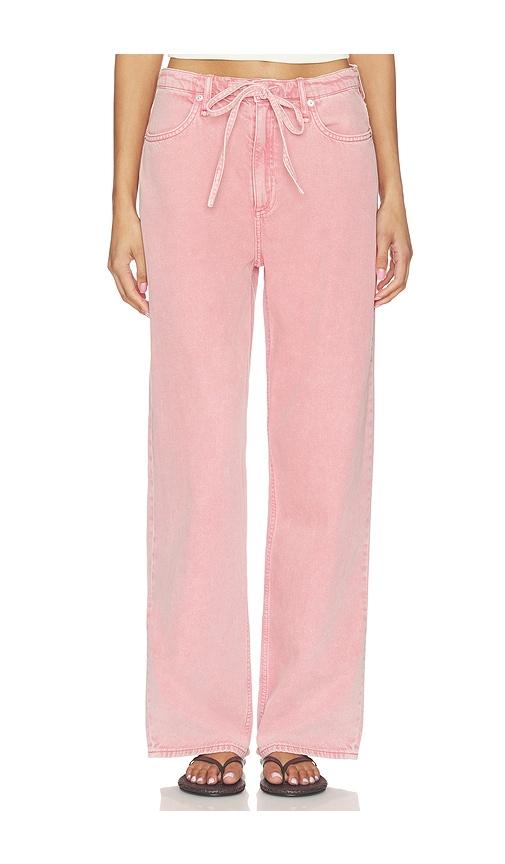 rag & bone featherweight phoebe drawstring wide jeans in pink.