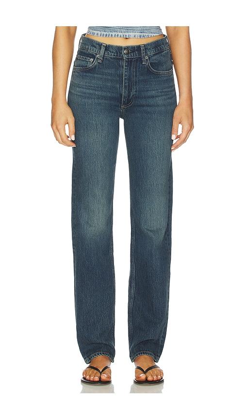 rag & bone harlow full length straight jeans in blue.