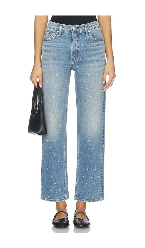 rag & bone harlow jewel ankle straight jeans in blue.