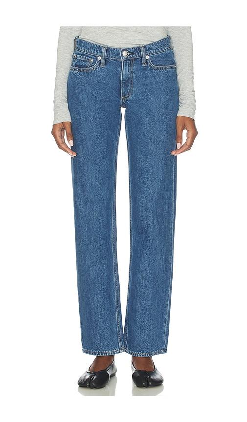 rag & bone harlow low rise full straight jeans in blue.