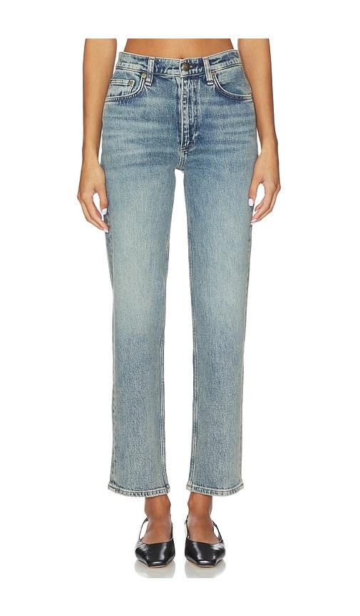 rag & bone harlow mid-rise ankle straight jeans in blue.