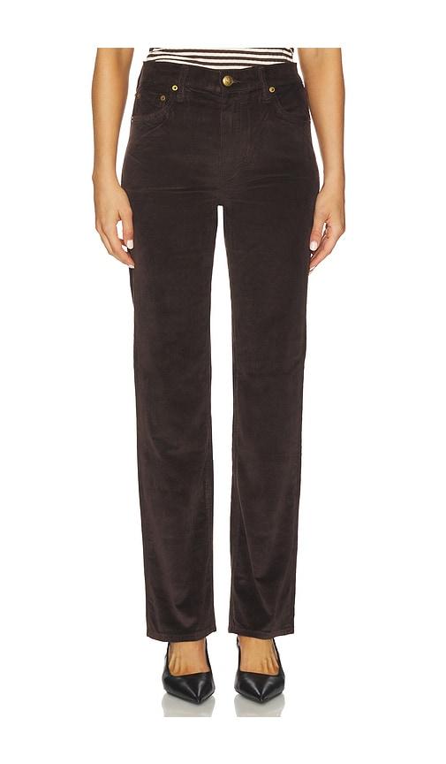 rag & bone harlow mid-rise straight pant in chocolate.