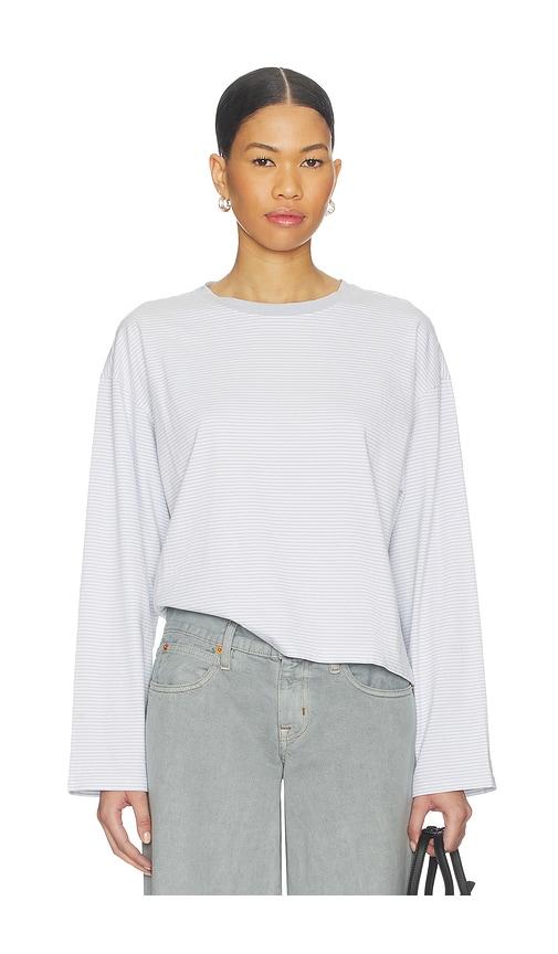rag & bone kelly stripe boxy long sleeve top in baby blue.