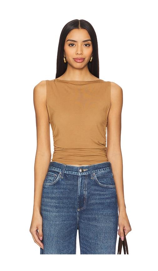 rag & bone luca shirred tank in tan.