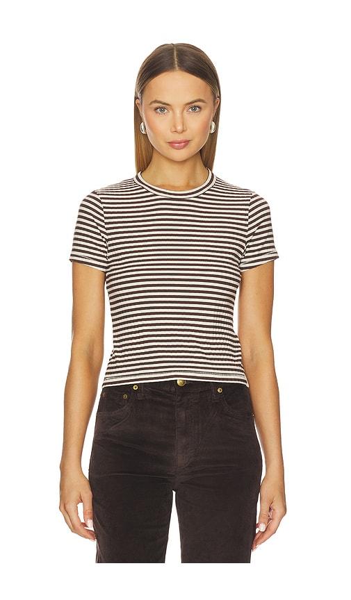 rag & bone luca stripe rib baby tee in brown.