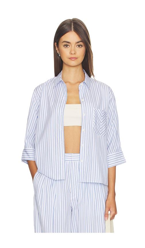 rag & bone lucia stripe poplin shirt in baby blue.