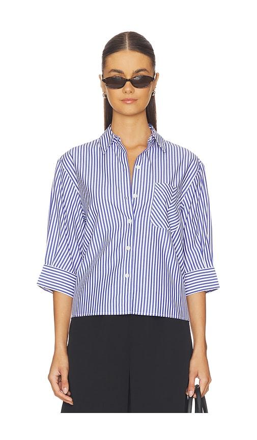rag & bone lucia stripe poplin shirt in navy.