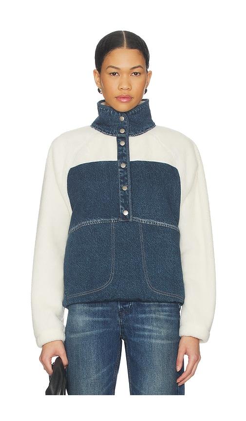 rag & bone rb miramar fleece sherpa popover in blue.