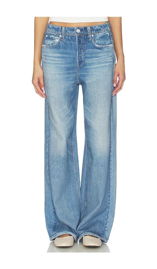 rag & bone rb miramar fleece wide leg jeans in blue.