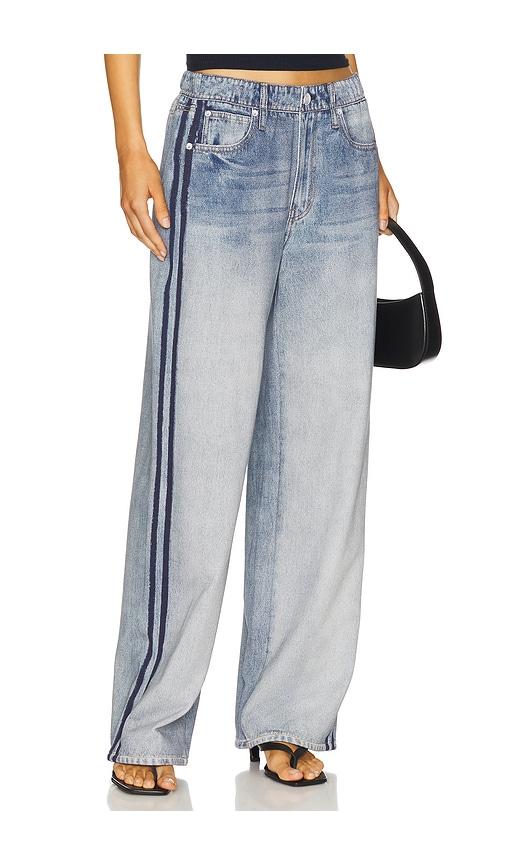 rag & bone rb miramar wide leg track jeans in blue.