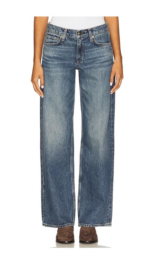 rag & bone saige low rise relaxed straight jeans in blue.