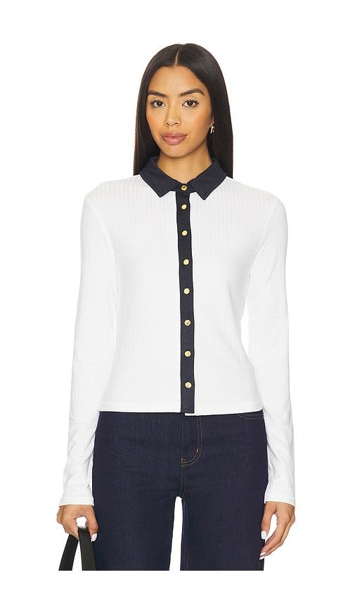 rag & bone the knit contrast long sleeve polo in white.