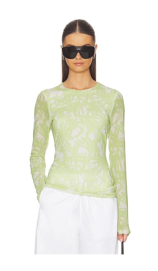 rag & bone yana printed mesh long sleeve tee in yellow in yellow.