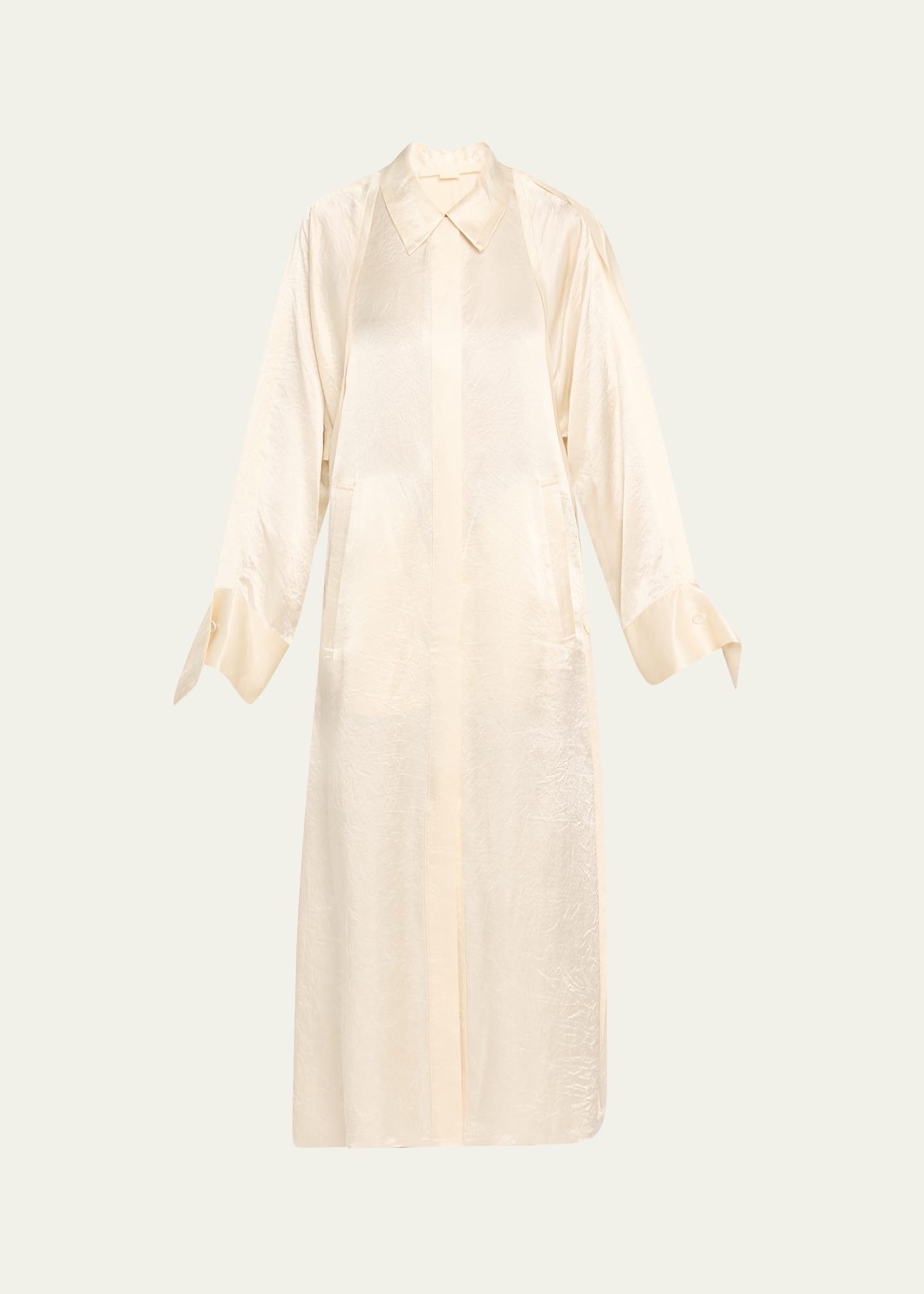raglan sleeve crinkled satin trench coat