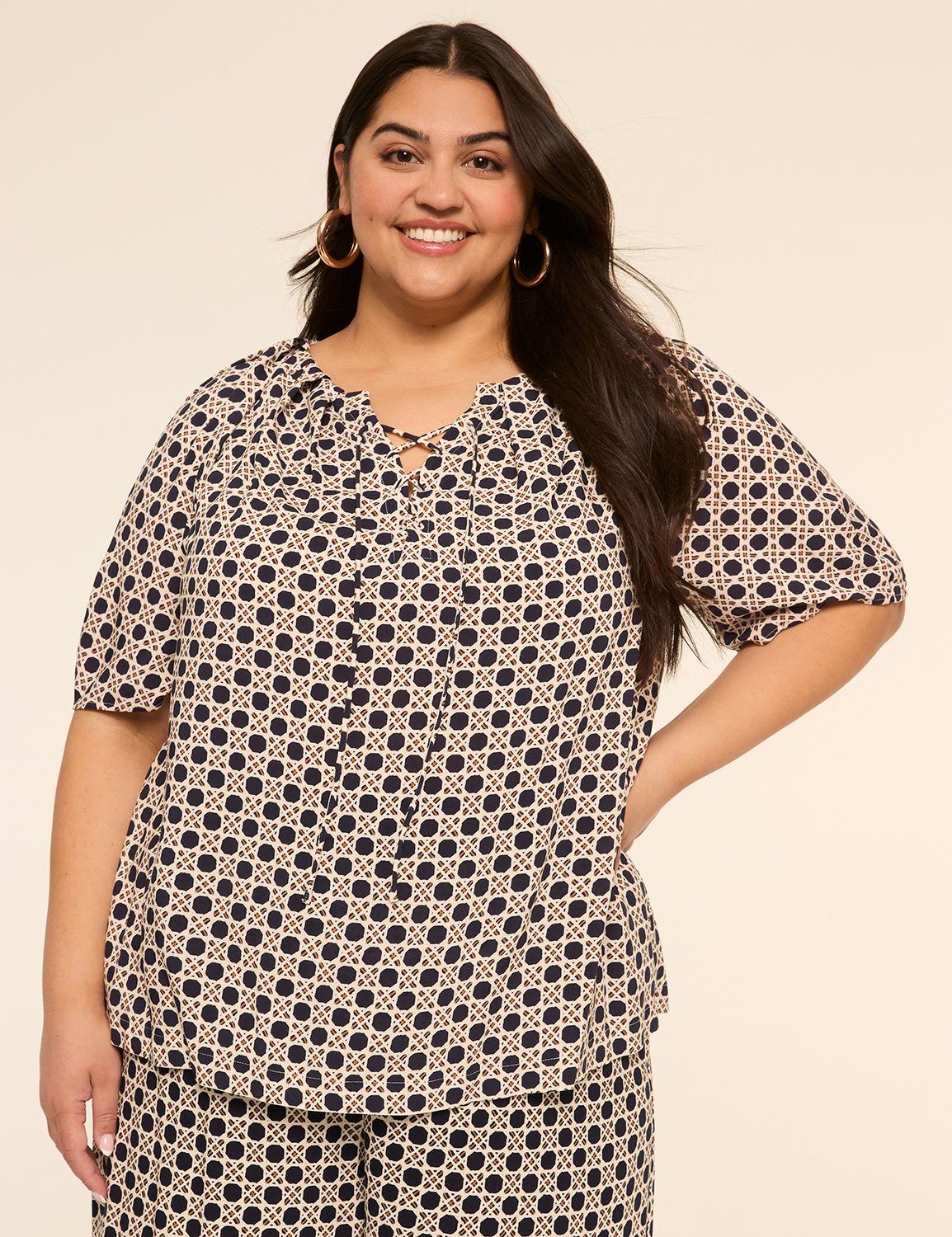 raglan sleeve lace-up popover blouse