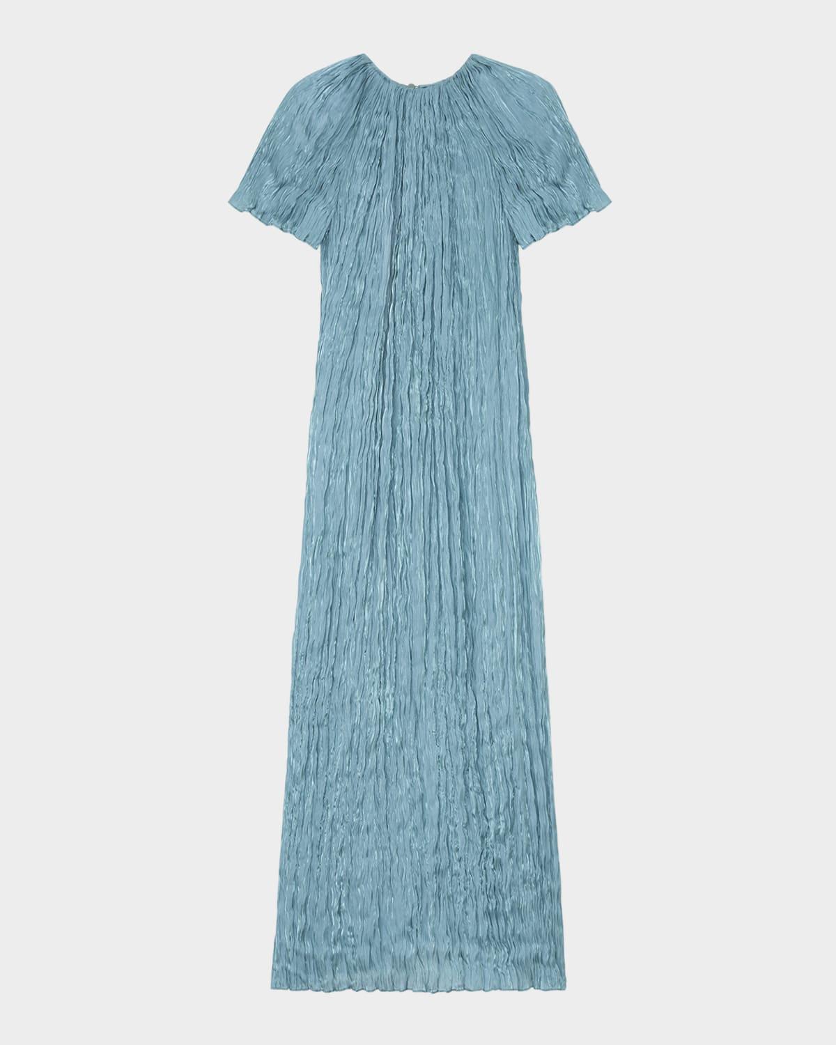 raglan-sleeve shimmer plisse maxi dress