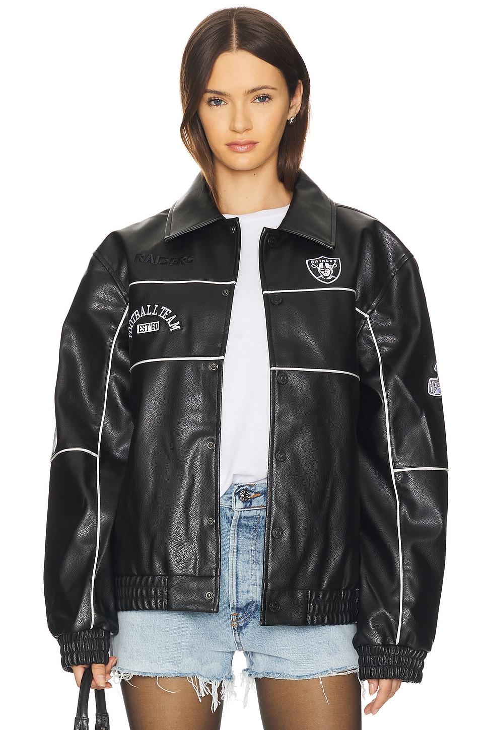 raiders faux leather racing jacket
