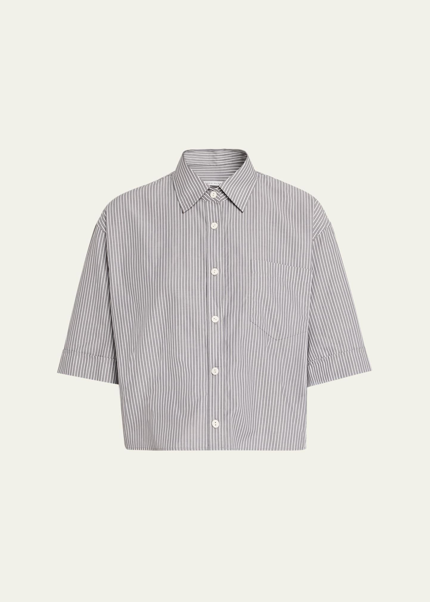 railroad stripe cropped oversized shirt