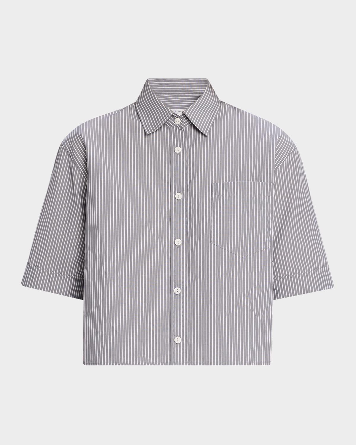 railroad stripe cropped oversized shirt