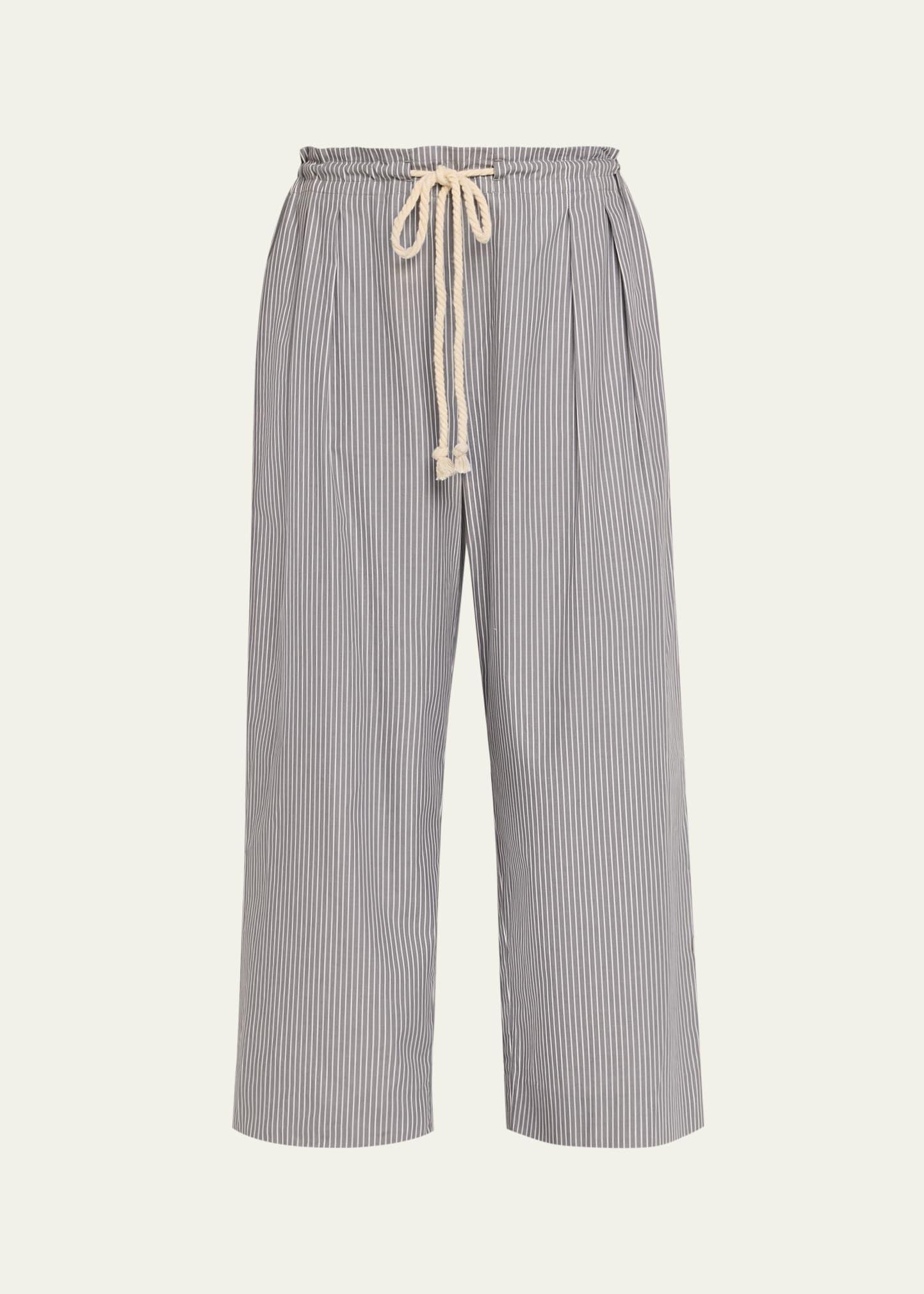 railroad stripe pleated drawstring pants