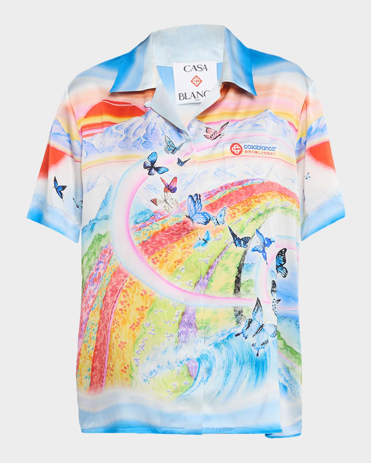 rainbow silk short-sleeve camp shirt