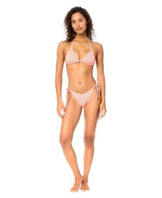 raisins womens chloe stripe v neck swim bikini top stringer side tie swim bottoms