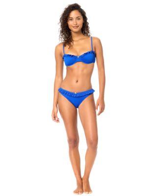 raisins womens rosa straight neck swim bikini top ruffle trim swim bottoms