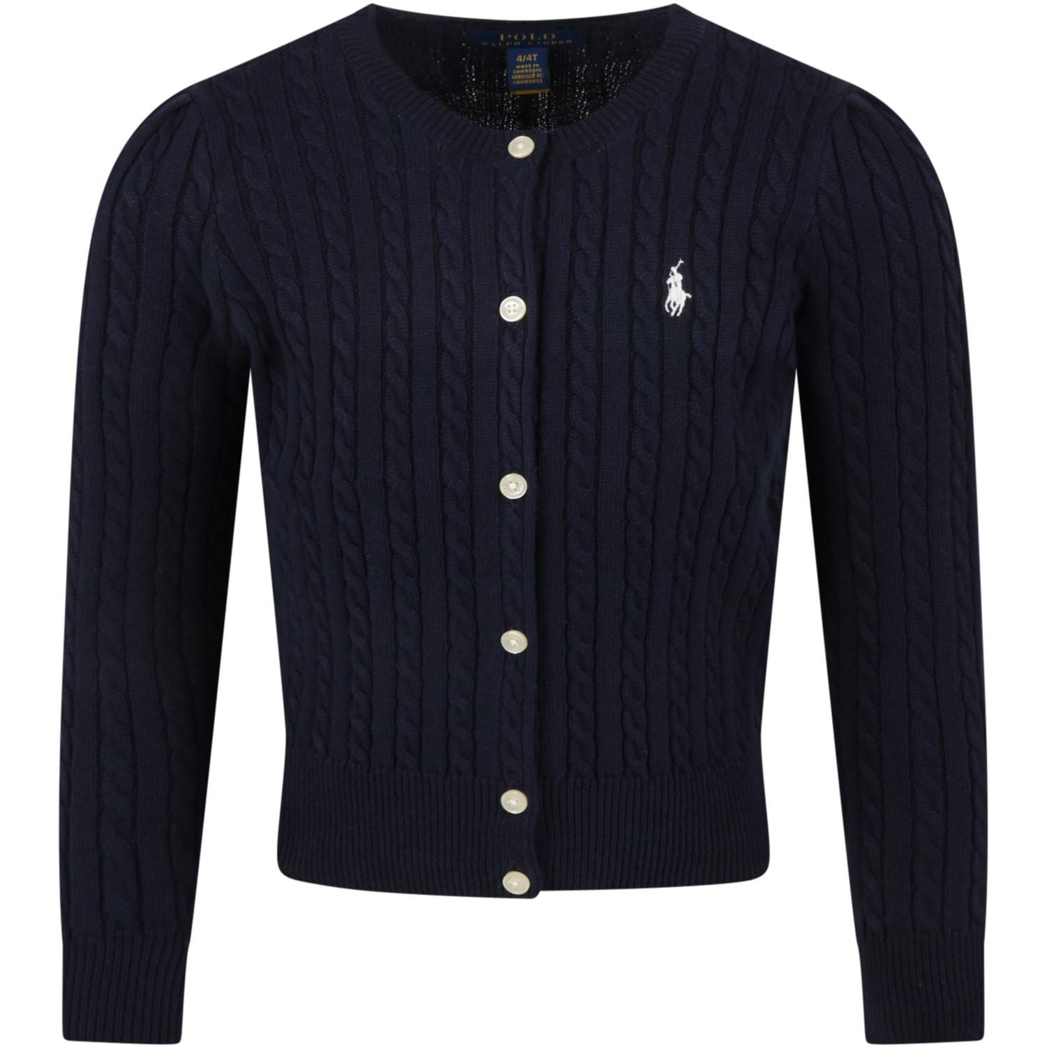 ralph lauren blue cardigan for girl with pony logo