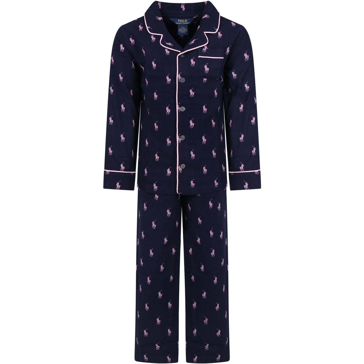 ralph lauren blue pajamas for girl with iconic pony