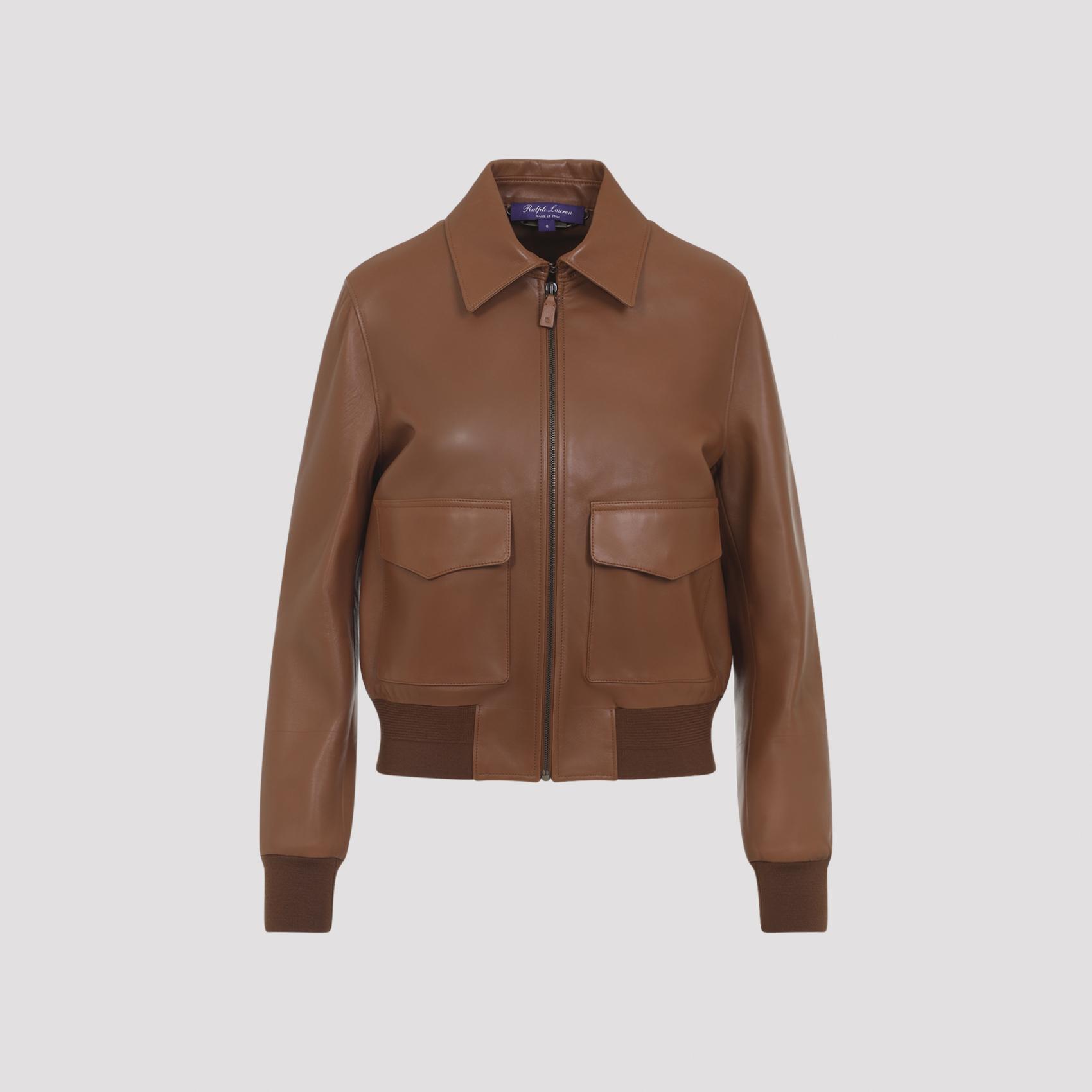 ralph lauren collection sullivan bomber brown lamb leather jacket - women
