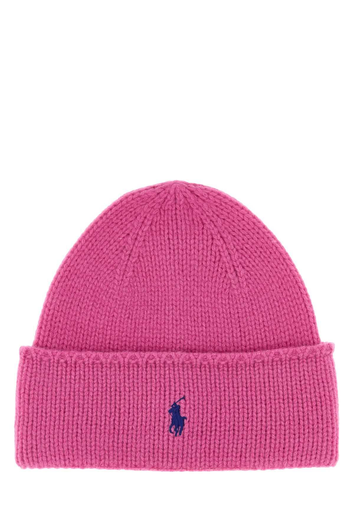 ralph lauren fuchsia wool beanie hat