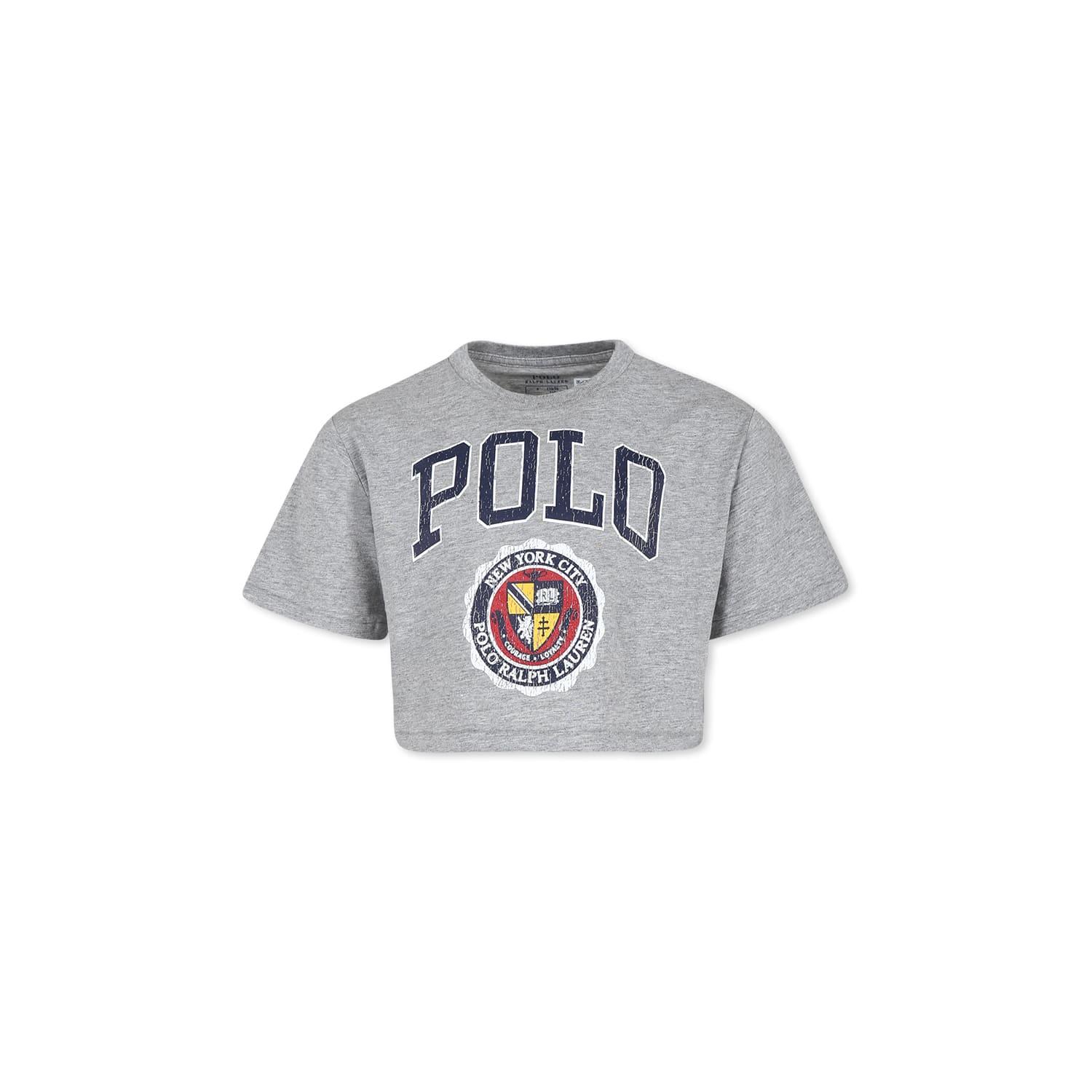 ralph lauren grey crop t-shirt for girl with logo