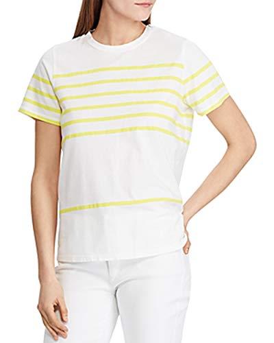 ralph lauren lauren striped cotton-blend top (silk white/gustavia sun, xs)