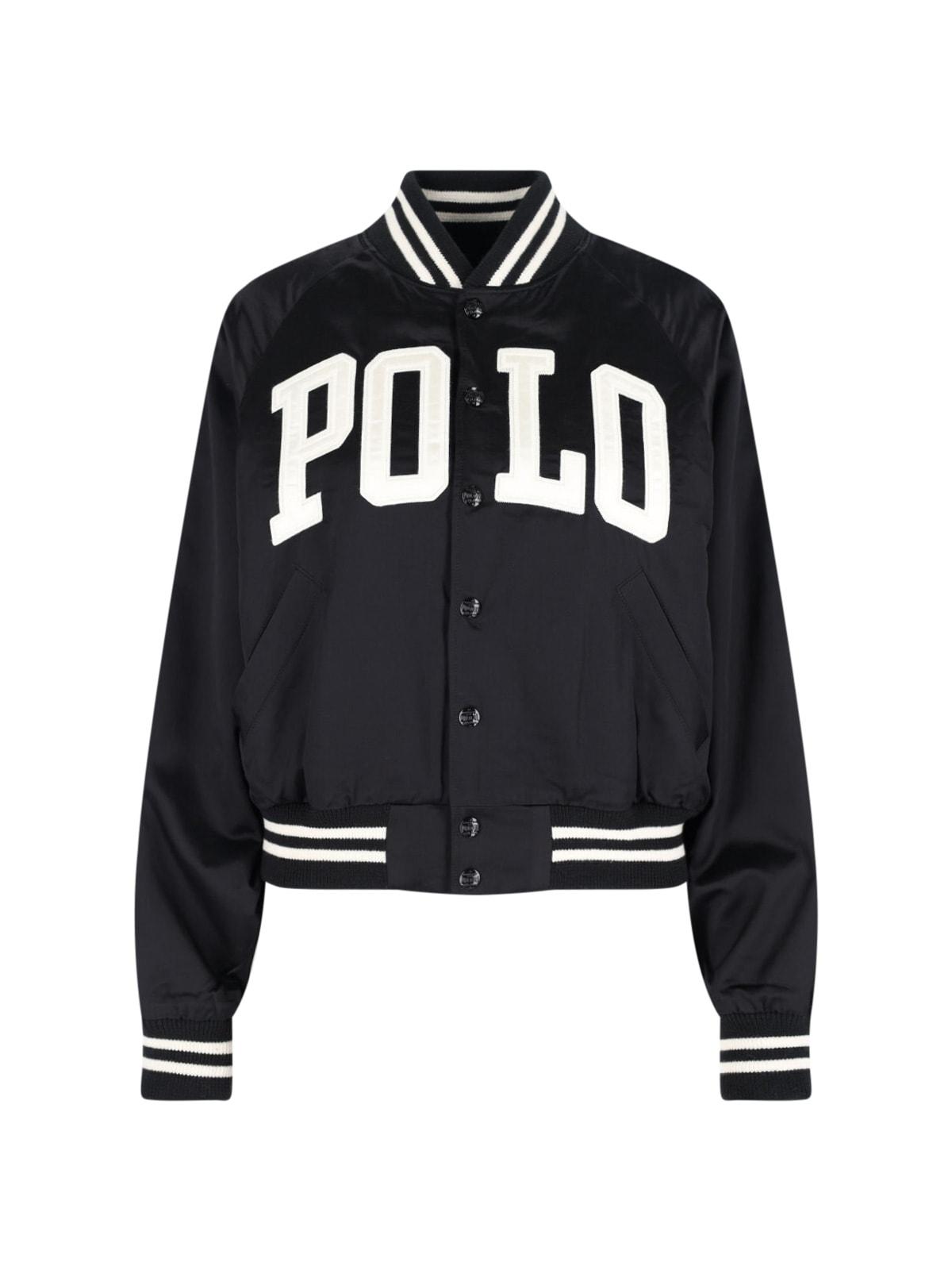 ralph lauren logo satin bomber jacket