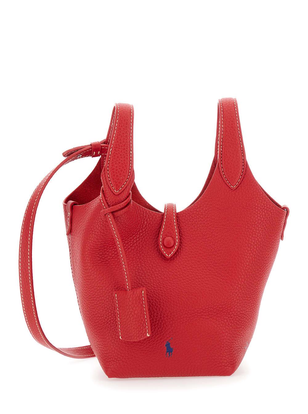 ralph lauren play red handbag with removable shoulder strap and pony embroidery on the front in leather woman