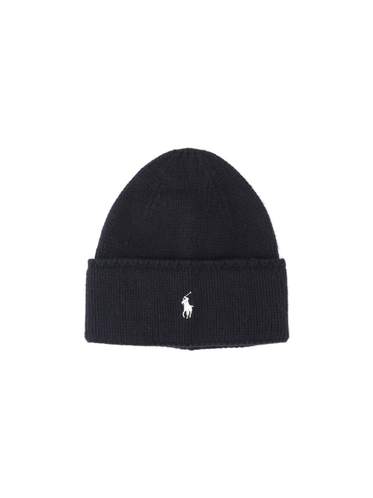 ralph lauren polo pony beanie in black wool