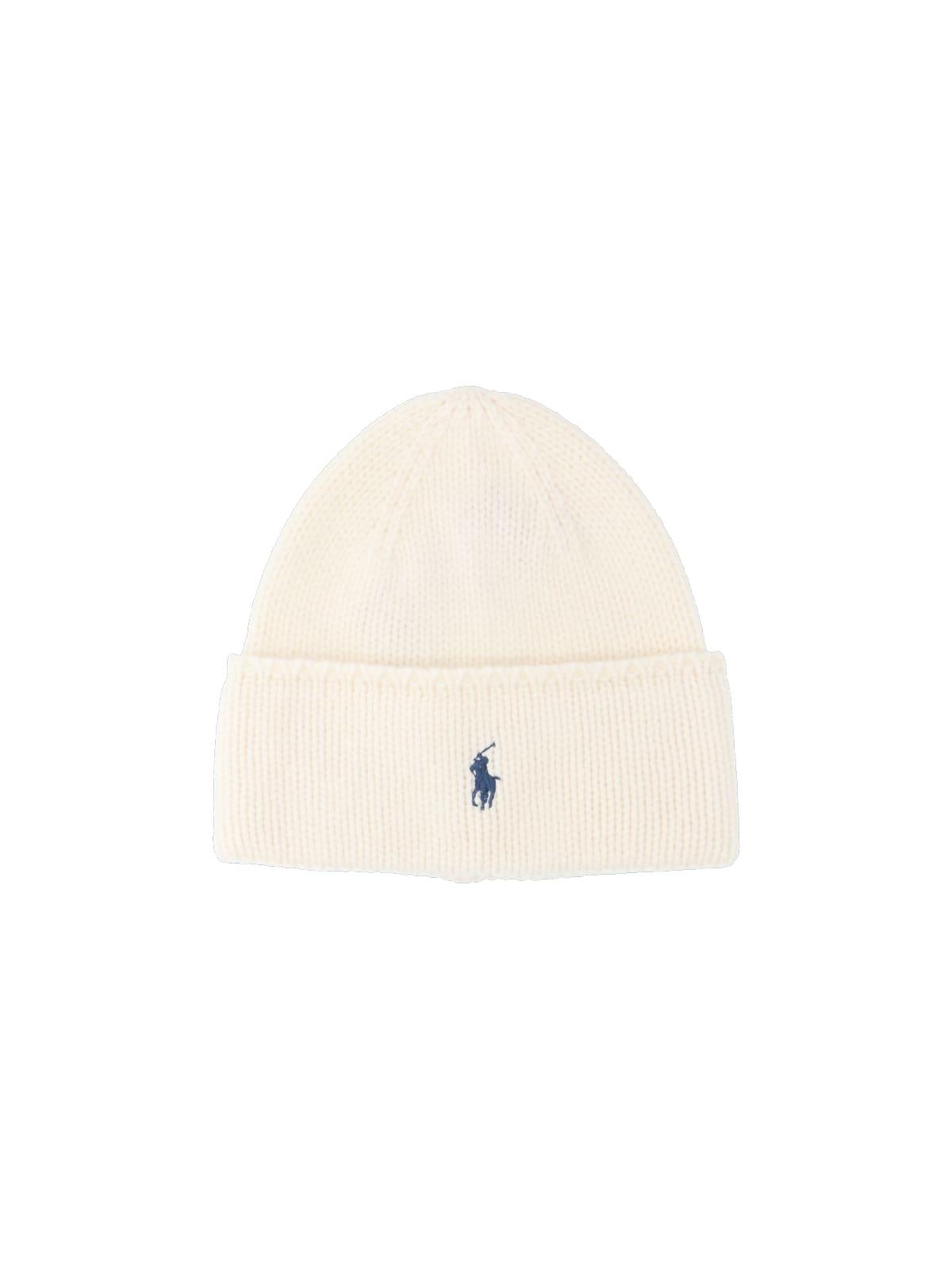 ralph lauren polo pony beanie in white wool