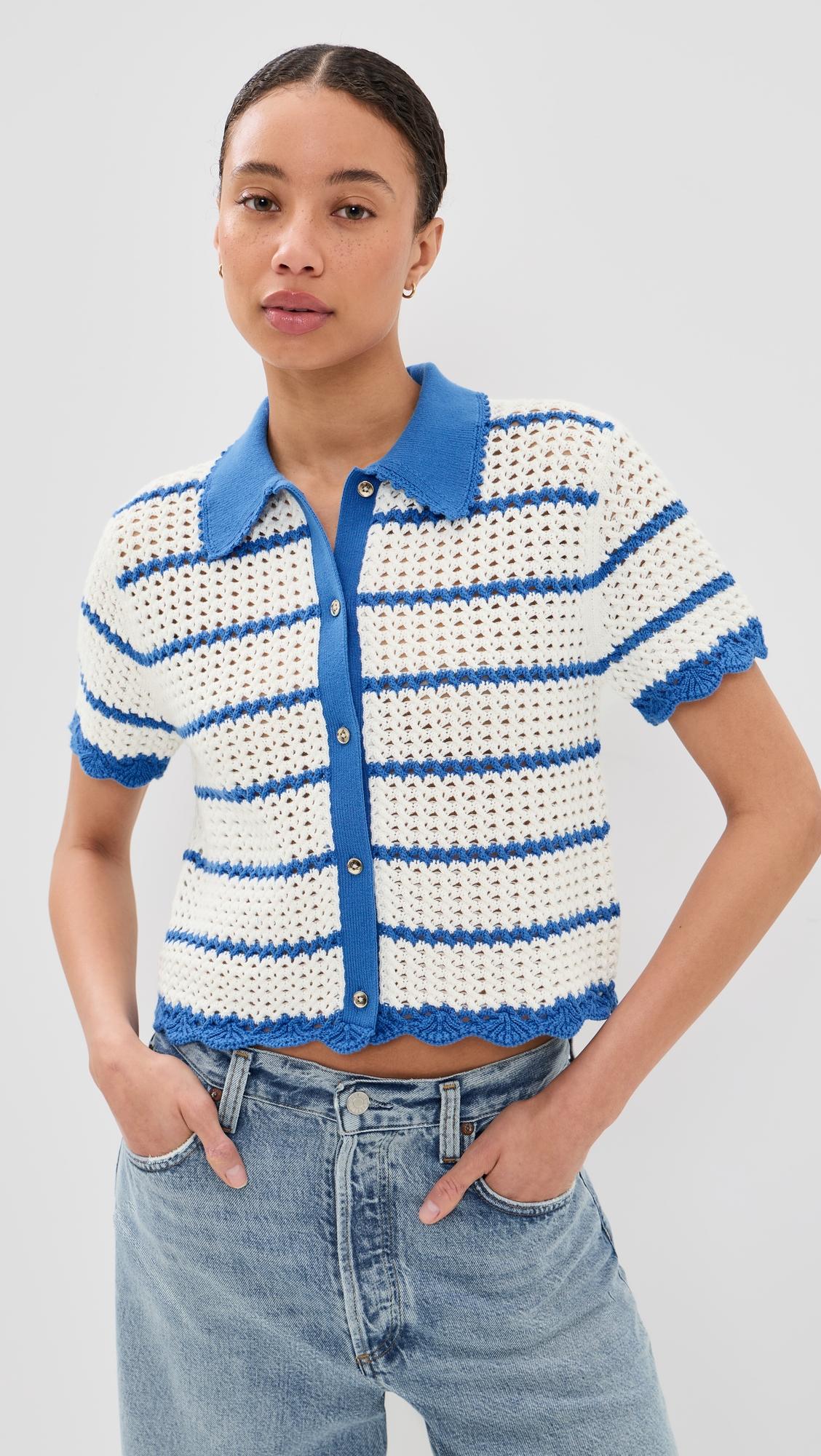 randall pointelle polo cardigan