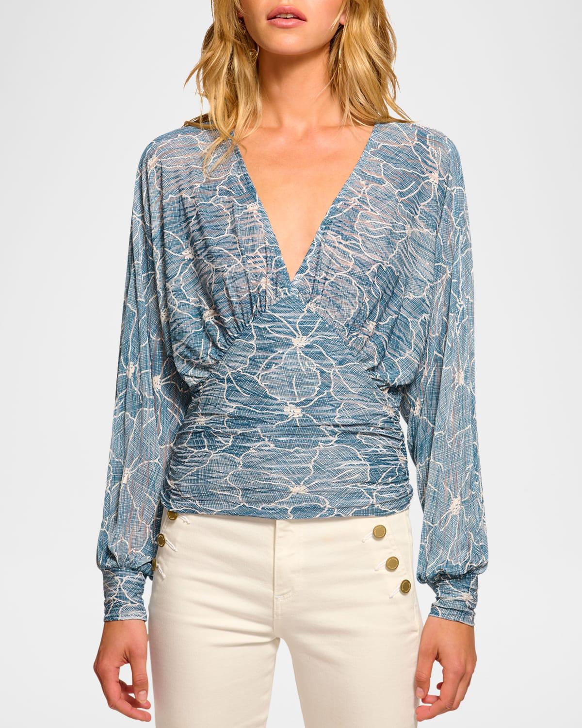 randie floral chambray burnout blouse