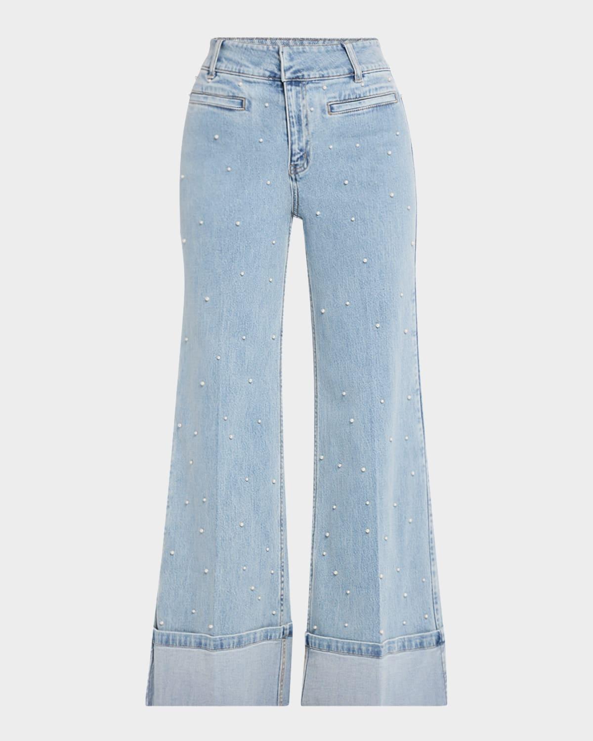 raquel pearl-embellished cuffed jeans
