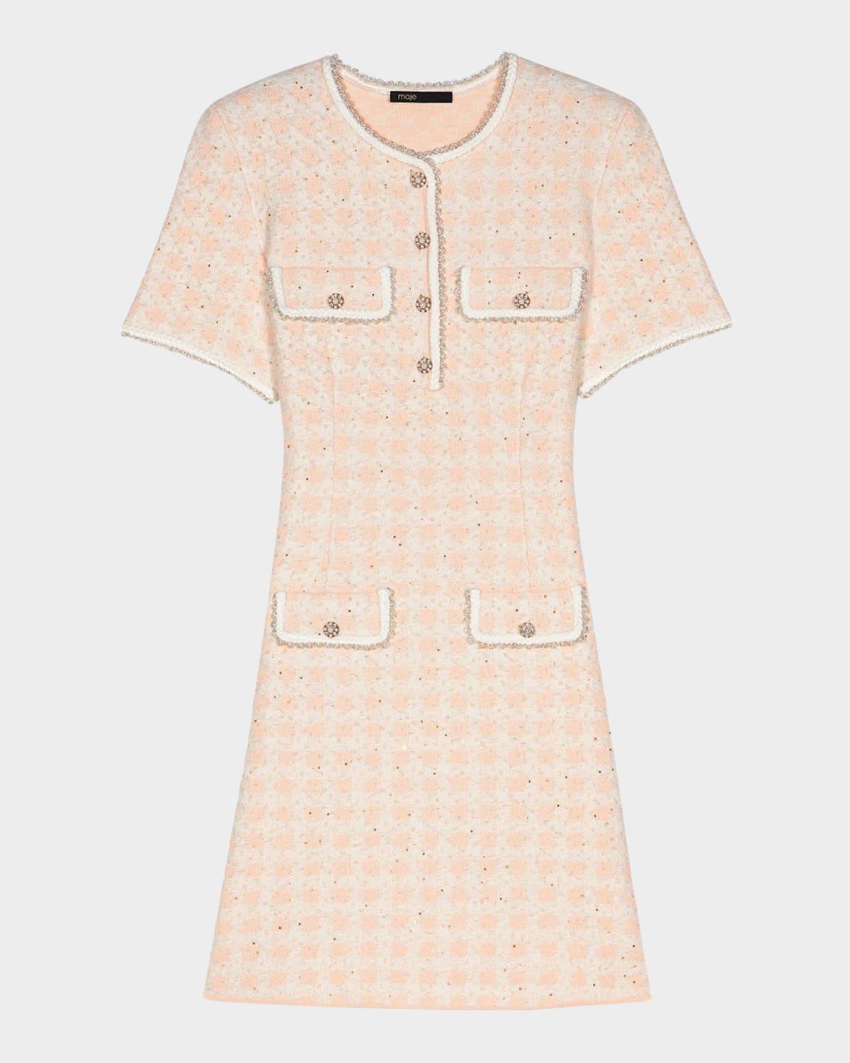 rartingal sequined tweed-effect check knit dress